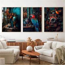 1 Pc Optional Frame Posters Wall Arts Vintage Still Life Tiger Parrot Peacock Flowers Canvas Painting Wall Decor Nordic Art Poster And Prints Picture Home Room Decor
