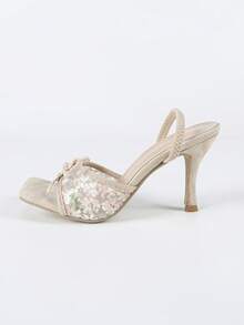 女士杏色露趾高跟凉鞋，尖头细高跟鞋，时尚百搭性感派对正装鞋 - 杏色 - 查看 6