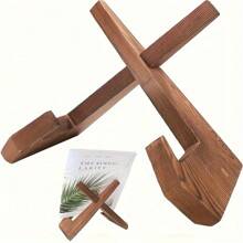 [1pc Wooden Book Stand] 1pc Natural Wood Finish Wooden Book Stand | Multi-Purpose Reading Holder, Home Lazy Recipe Display, Desktop Tablet Support, Vinyl Record Organizer Rack, Cookbook Stand, Minimalist Bookend, Book Storage