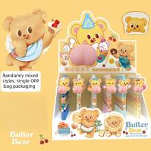 1pc Yellow Butter Bear Stress Toy Squeeze Butt Creative Neutral Pen Cute Press-Type Signing Pen School Supplies, Back To School
