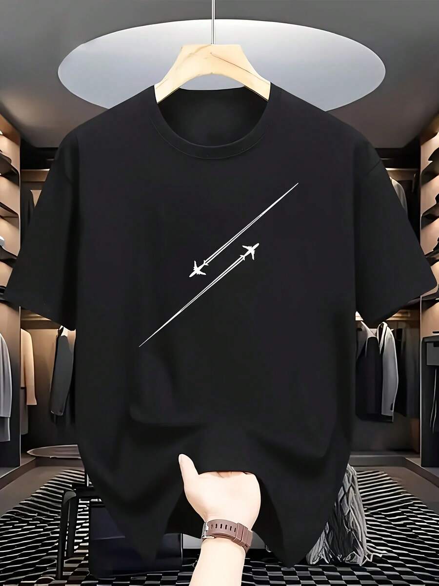 Fashionable Printed T-Shirt For Men PW4S - Black - View 1