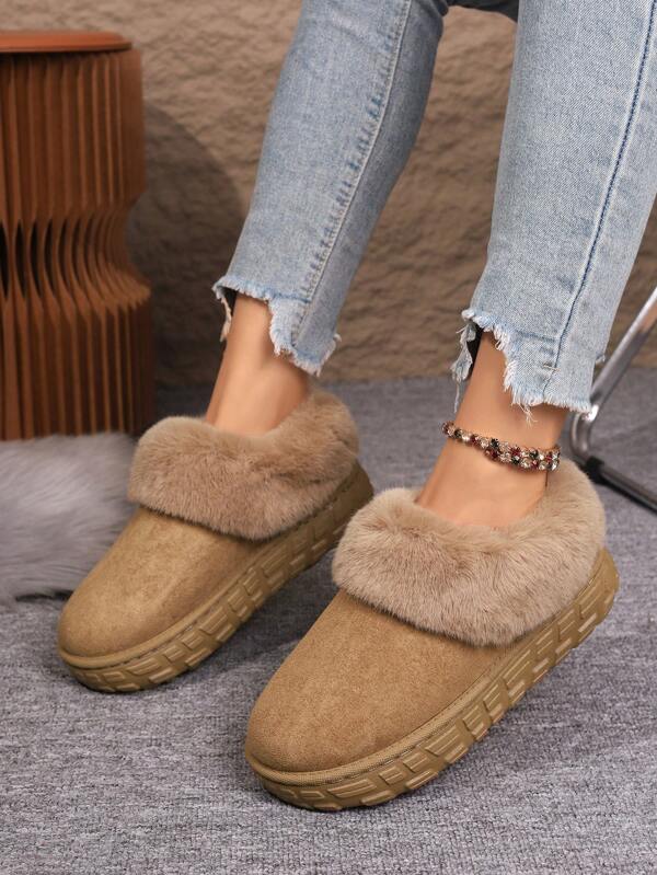 Plush Thick Soled Snow Boots, 2025 Winter New Fashion Warmth Thermal Lined Thick Outer Wear Anti-Slip Warm Tall Turnover Plush Snow Boots, Plus Size