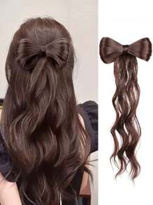 1 pieza Clip de pelo con lazo de aleación con estilo dulce Y2K, extensión de cabello sintético de unicolor, postizo de cola de caballo rizada realista