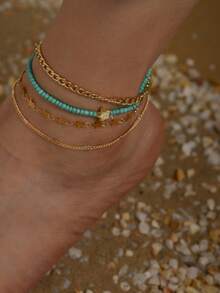 4 件心形装饰新娘脚链情人节