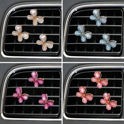 3 قطعة زينة لفتحات مكيف السيارة بتصميم فراشات صغيرة كرتونية للعطور والأرومات, مشبك للتركيب على فتحات التكييف لتعطير وديكور داخل السيارة