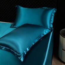 3 件套缎面羽绒被套，现代矩形时尚简约奢华双人床被套，多种尺寸可选，适合四季卧室使用 - 巴黎藍 - 查看 2