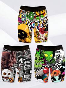 DOKER 3 pièces de boxers allongés novateurs pour hommes avec motifs imprimés personnalisés, doux et agréables à la peau, séchage rapide et respirants, tissu élastique, impression numérique positionnée. Shorts de boxe mode et décontractés, conviennent aux sports, au cyclisme à la maison, etc. - Multicolore - Voir 2