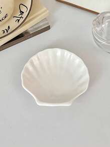 1 pieza Bandeja de joyería con forma de concha, de material cerámico, pequeña bandeja de almacenamiento, decoración de tocador para el dormitorio, utilizada para almacenar joyas, regalo de vuelta a la escuela