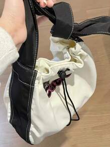 1PC Sanrio Kulomi Casual Canvas Tote Bag With Drawstring Tightening Design For Shoulder Crossbody Bag, Suitable For Daily Commuting Storage Use