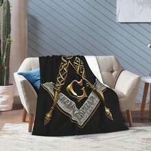 [Everyday Comfort] Masonic Freemason Flannel Throw Blanket | Ultra-Soft 280g Polyester | Reversible, All-Season Comfort | Black With Golden Emblem & Symbols | Ideal For Sofa, Bed, Camping | Machine Washable | Perfect Holiday Gift For Halloween, Thanksgiving, Christmas, Camping Blanket | Decorative Throw | Durable Flannel, Best For Christmas, Perfect For Thanksgiving - Multicolor - View 1