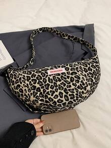 1pc Fashionable Simple Fabric Bag For Women, Leopard Pattern One Shoulder Crossbody Bag - Yellow - View 4