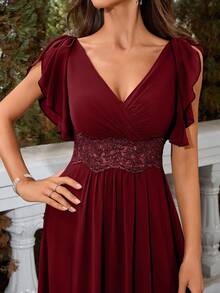 UNITHORSE 刺绣雪纺束腰礼服，优雅舞会晚会婚礼宾客礼服，适合毕业典礼、晚宴派对礼服、新娘礼服、生日女士服装 - 酒紅色 - 查看 9