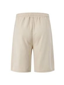 1件男士米色卡其色抽绳休闲短裤，宽松版型，时尚舒适，适合运动、休闲和海滩出行。 - 卡其色 - 查看 3