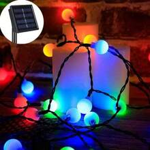 1 件太阳能圆形白球 LED 灯串，20/30/50/100/200 LED 户外花园装饰灯串，圣诞仙女花环灯，花园太阳能仙女新鲜灯，花灯，户外户外灯，适用于花园卧室派对客厅配件、房间卧室露营家居窗帘婚礼墙壁阳台