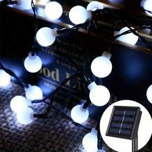 1 件太阳能圆形白球 LED 灯串，20/30/50/100/200 LED 户外花园装饰灯串，圣诞仙女花环灯，花园太阳能仙女新鲜灯，花灯，户外户外灯，适用于花园卧室派对客厅配件、房间卧室露营家居窗帘婚礼墙壁阳台