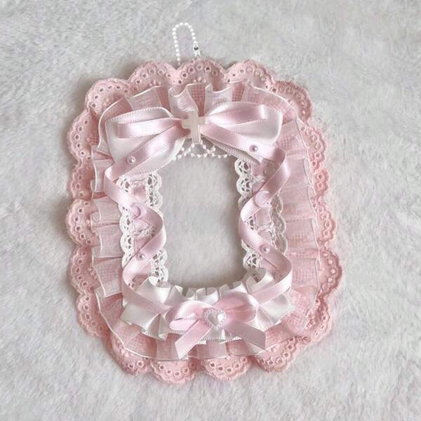 1 Stück süße Spitze Fotokartenhalter, 2 Farben (Pink & Blau) zum Aufhängen am Rucksack, handgefertigtes DIY Endprodukt 2D Cartoon Anime Spielfigur Zubehör ACG Gachapon Kartenhalter, Idol Fan Merchandise für Fotoausdrucke, Dekoration