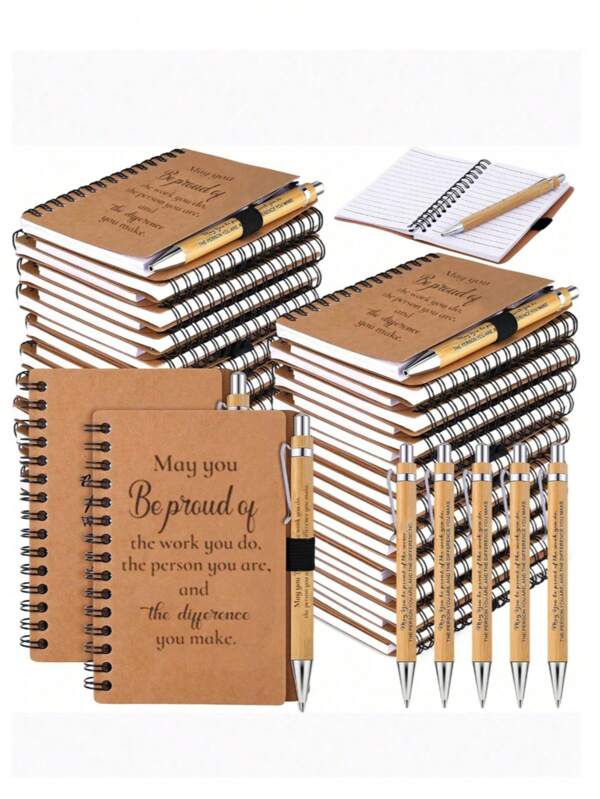 12 Stücke/6 Stücke/2 Stücke/1 Set Mitarbeitergeschenkset - Beinhaltet Bambus Kugelschreiber mit inspirierenden Zitaten und Spiralbindung Motivationsnotizbücher, Anerkennungsnotizbücher, Mini-Spiralnotizbücher, geeignet für Freiwillige, Lehrer, Krankenschwestern, Team-Building, Geburtstage, Ruhestand, Bürogeschenke für Feiertage, Schulbedarf, Rückkehr zur Schule