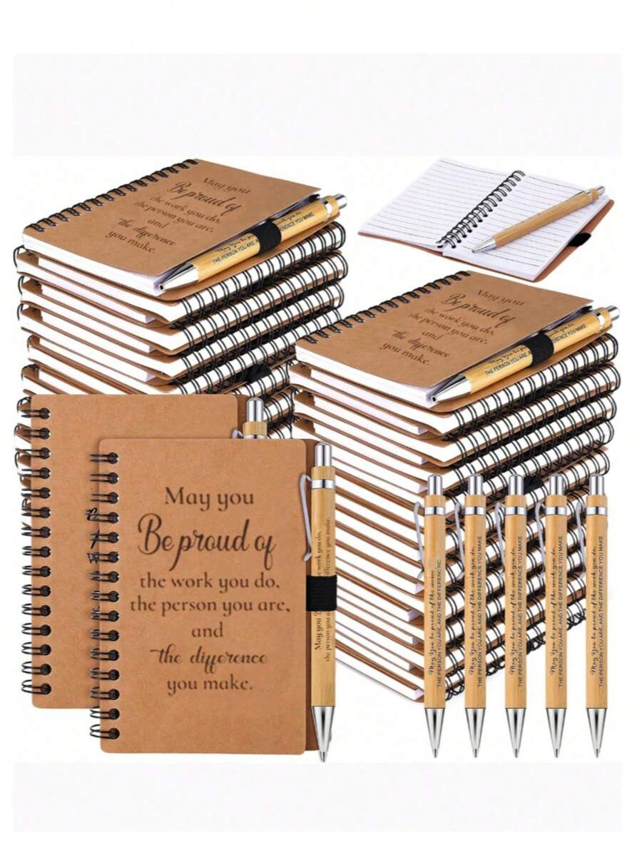 12 pièces/6 pièces/2 pièces/1 set Coffret cadeau de reconnaissance pour les employés - comprend un stylo à bille en bambou avec des citations inspirantes et des cahiers de motivation à spirale, cahiers de reconnaissance, mini cahiers à spirale. Convient pour les bénévoles, les enseignants, les infirmières, les activités de team building, les anniversaires, la retraite, les cadeaux de bureau pour les fêtes, fournitures scolaires, rentrée scolaire