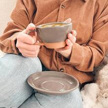 Mora Ceramic Latte Art Mug With Saucer - 10.5 Oz, Round Bottom Pours - Cafe Cups Cappuccino, Espresso, Coffee, Tea Etc - Porcelain Set Baristas, Great - Chai Latte - 芝麻奶 - 查看 3