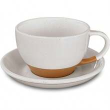 Mora Ceramic Latte Art Mug With Saucer - 10.5 Oz, Round Bottom Pours - Cafe Cups Cappuccino, Espresso, Coffee, Tea Etc - Porcelain Set Baristas, Great - Chai Latte - 香草白 - 查看 1