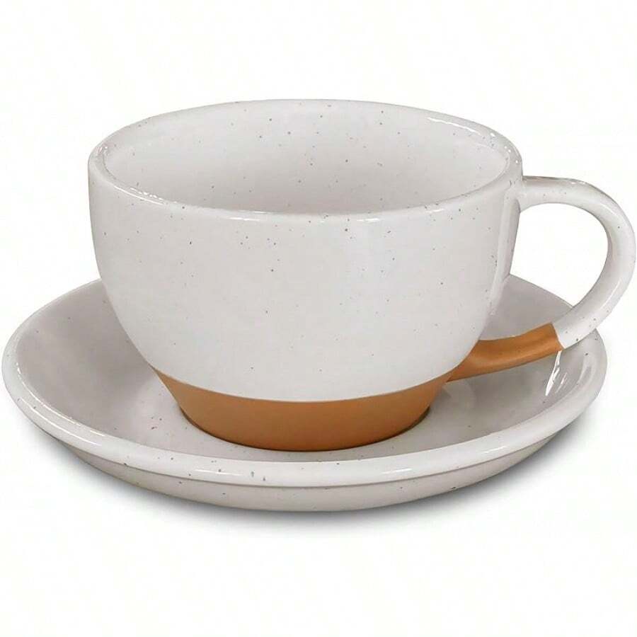 Mora Ceramic Latte Art Mug With Saucer - 10.5 Oz, Round Bottom Pours - Cafe Cups Cappuccino, Espresso, Coffee, Tea Etc - Porcelain Set Baristas, Great - Chai Latte - 香草白 - 查看 1