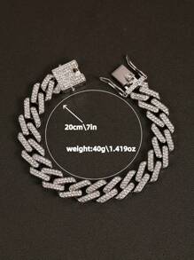 Conjunto de collar y pulsera de eslabón con efecto de hielo - Joyería con brillos de estilo hip hop para hombres
