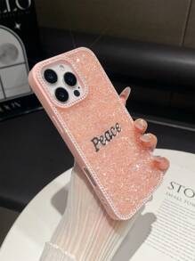 1 pieza Funda de teléfono con cobertura total y cristal con signo de paz y eslogan compatible con iPhone 15/15 Pro