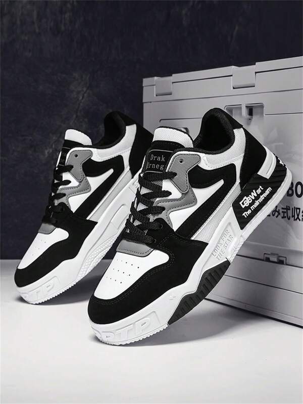 2025 New Men's Breathable Black & White Panda Sneakers, Casual Sports Thick Sole Anti-Slip Mesh Shoes, Suitable For Students, Good Gift For Boyfriend Or Child