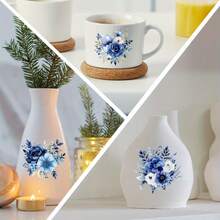 12 Sheets Blue Rose Style UV DTF Cup Transfer Paper, Suitable For 16oz Glass Coffee Cups, Blue Rose Style UV DTF Transfer Paper For Water Bottles, Creative Crafts And Gift - Multicolor - View 5