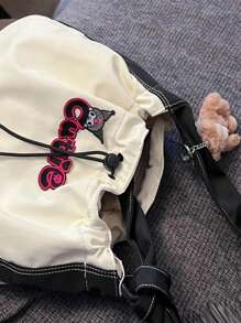 1PC Sanrio Kulomi Casual Canvas Tote Bag With Drawstring Tightening Design For Shoulder Crossbody Bag, Suitable For Daily Commuting Storage Use