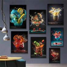 1 Pc Optional Frame Posters Wall Arts Wall Art Modern Retro Dining Bar Coffee Shop Decor Painting Cocktail Explosion Pictures Fruit Pizza Coffee Splash Canvas Posters