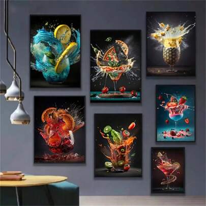1 Pc Optional Frame Posters Wall Arts Wall Art Modern Retro Dining Bar Coffee Shop Decor Painting Cocktail Explosion Pictures Fruit Pizza Coffee Splash Canvas Posters