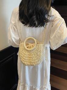 Straw Woven Crossbody Shoulder Bag Daisy Decor Handmade Small Purse Handbag Bohemia Summer Bag