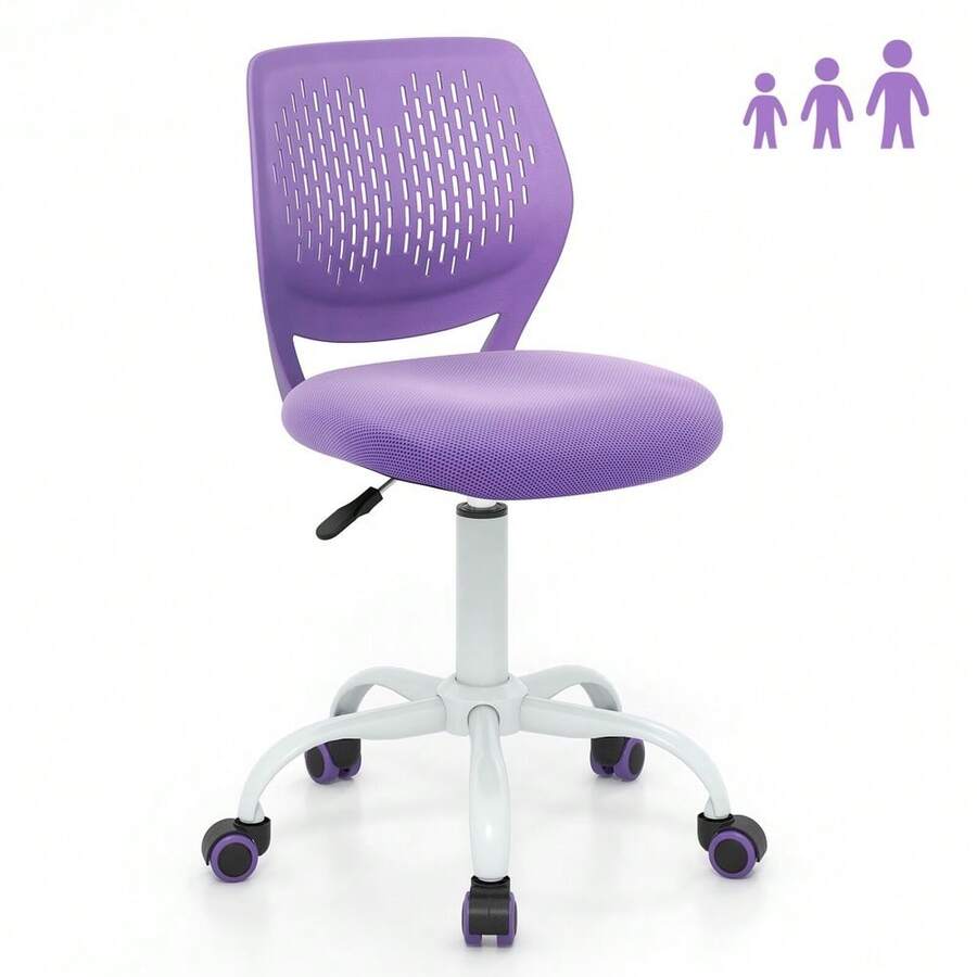 Desk Armless Chair Adjustable Middle Back Rotary Study Chair Purple - - 1 - View 1