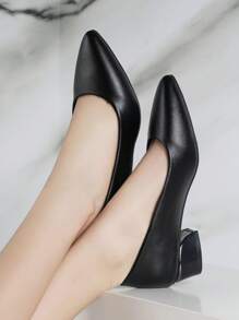 Round Toe Simple Comfortable Chunky Heel Slip-On Fashionable Flats