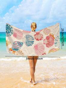 1pc Super Fine Fiber Ocean Element Printed Quick-Dry Absorbent Soft Beach Towel, Seashell Conch Starfish Pattern, Suitable For Beach, Outdoor Sports, Travel, Swimming Pool, Yoga, Fitness As Multipurpose Mat, Holiday Essential Gift (Single-Sided Printing), Beach Accessories, Pool Float - Yellow - View 11