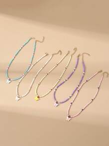 Set de 5 collares con cuentas con forma de corazón y flor para niñas