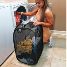 1pc Foldable Collapsible Laundry Basket With Pocket