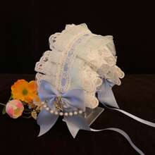 1pc Lolita Style Girl Faux Pearl Bow Lace Headband + Cute Countryside Themed Headpiece Ribbon Maid Headdress, Suits 2D Lolita Halloween