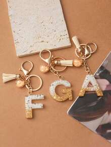 1个可爱白色钥匙扣，圣诞钥匙扣，女士字母流苏钥匙扣，可挂在钥匙、钱包、手提包、背包上，节日圣诞礼物，家居装饰 - 白色 - 查看 6