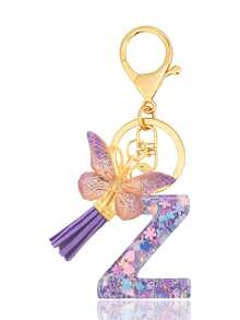 1pc Purple Keychain, Christmas Keychain, Women's Style, Letter Keychain With Tassel, Can Be Hung On Keys, Wallet, Handbag, Backpack, Holiday Christmas Gift, Home Decor - Purple - View 26