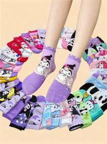 Sanrio 5/6/10/15/20/30 pares de calcetines cortos de verano transpirables con estampado Sanrio, que absorben la humedad