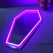 1 pièce Miroir lumineux en forme de cercueil - 23*42,4 cm/9*16,7 po - Alimenté par USB - Luminosité réglable - Miroir mural LED violet, blanc, rouge - Facile à monter - Décoration murale - Art mural - Décoration polyvalente - Convient pour la fête, la maison, la chambre, le bar, le bureau, etc. - Créez des souvenirs uniques ! Un excellent cadeau pour vous et vos proches.
