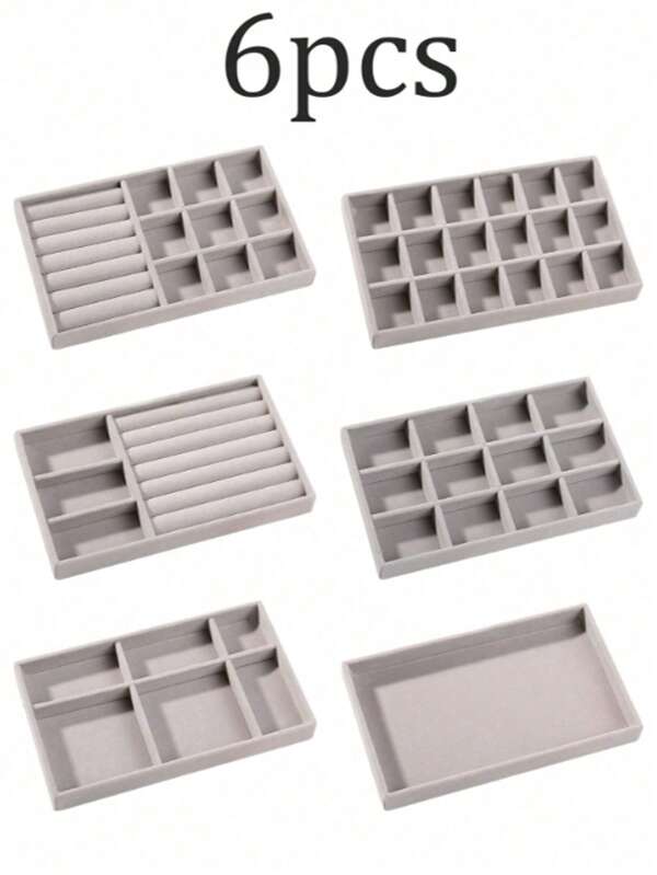 1/6pcs Grey Velvet Jewelry Display Tray, Stackable Jewelry Organizer Tray, Jewelry Sorting Tray, Jewelry Drawer Display, Suitable For Earrings, Necklaces, Bracelets, Rings, Multiple Sizes Summer Necessity For Women Storage Organizer Gift Travel Back To School
