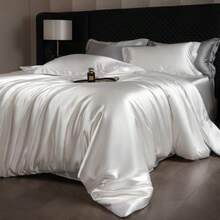 3pcs/Set Ice Silk Bedding Set, Modern Rectangular Fashion Minimalist Luxury Double Size Duvet Cover, Multiple Sizes Available For Bedroom Home Use Year-Round - White - View 13
