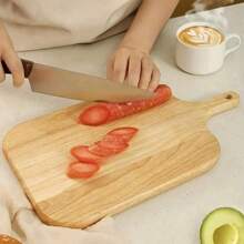 1pc Beechwood Cutting Board - Wooden Kitchen Chopping Board, Stylish Long Handle, Solid Wood, For Meat, Cheese, Bread, Vegetables & Fruit - Charcuterie Cheese Board, Perfect For Gourmet Slicing & Displays, Essential For Modern Country Kitchen