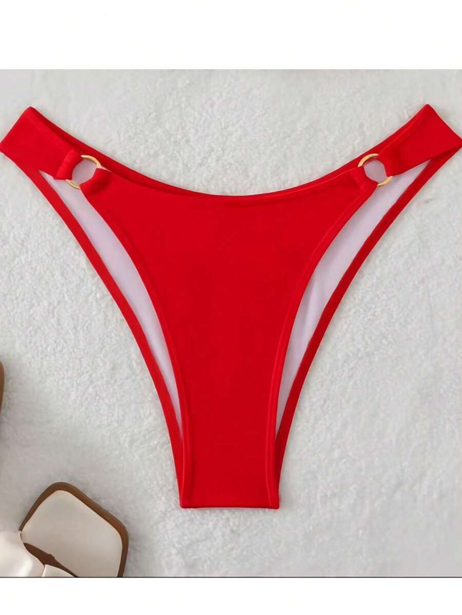 Bucle redondo elegante y sofisticado de tela de punto de unicolor - Rojo - Ver 1