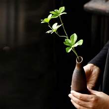 复古粗陶迷你花瓶，陶瓷桌面小花瓶，适用于茶室、茶桌水培装饰 - 棕色 - 查看 5