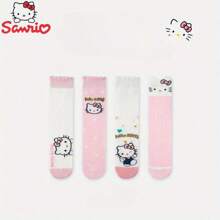 Sanrio 1Pair Sanrio Hello Kitty Women'S Knee-High Socks, 100% Polyester, Breathable Mesh, Cute Animal Pattern, Comfortable Knit Fabric, Long Tube Sports Socks,