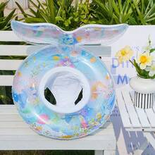1pc Kids Mermaid Tail Inflatable Swimming Ring, Sea Themed Sit In Pool Float, Summer Water Fun - Blue - View 4